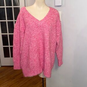 ZARA Wool / Alpaca Chunky Knit V-Neck Sweater Pink  Oversized  Size XL